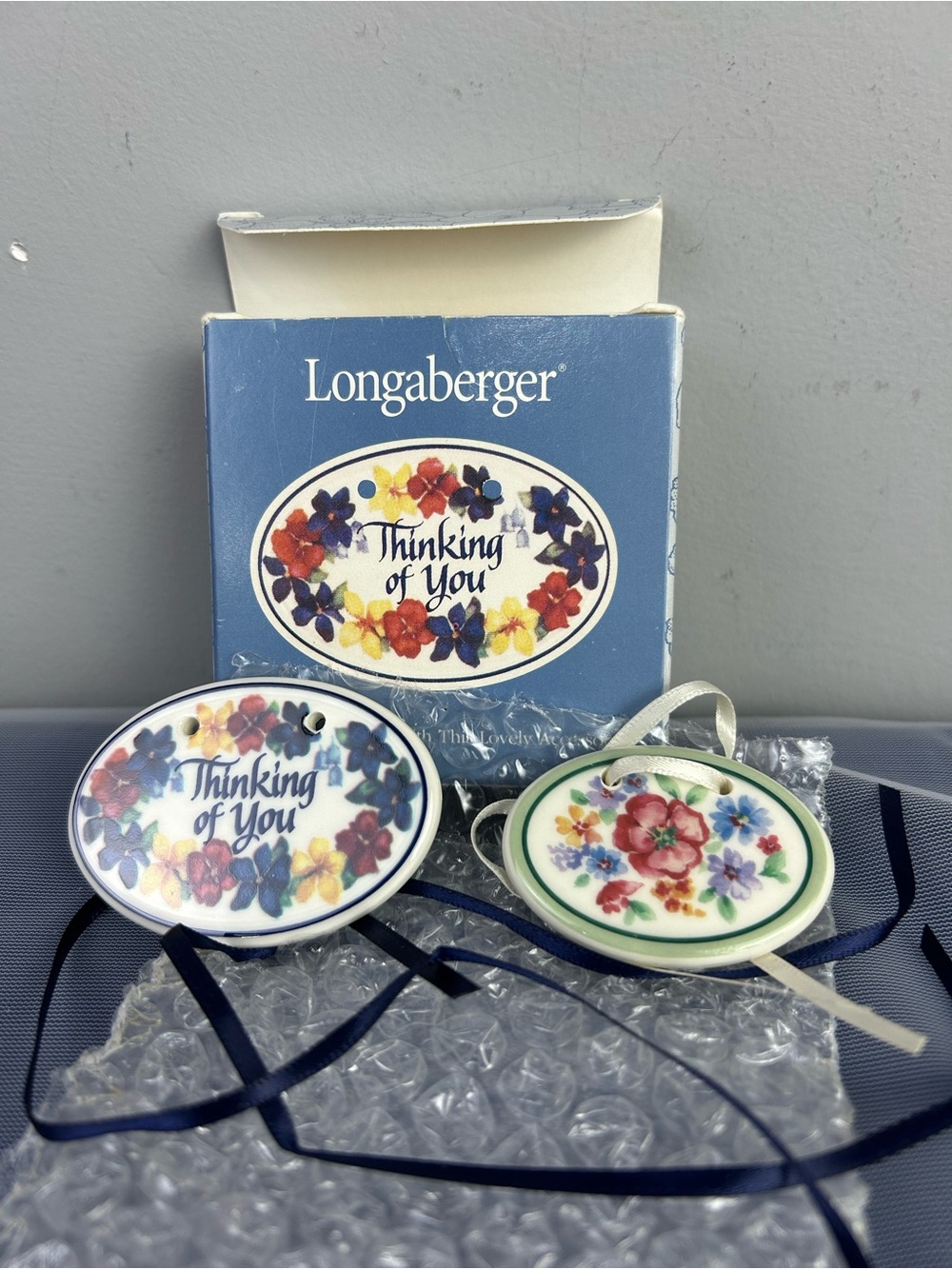 Longaberger Pottery Oval "Thinking of You" Basket Tie On Gift Tag Napkin Ring
